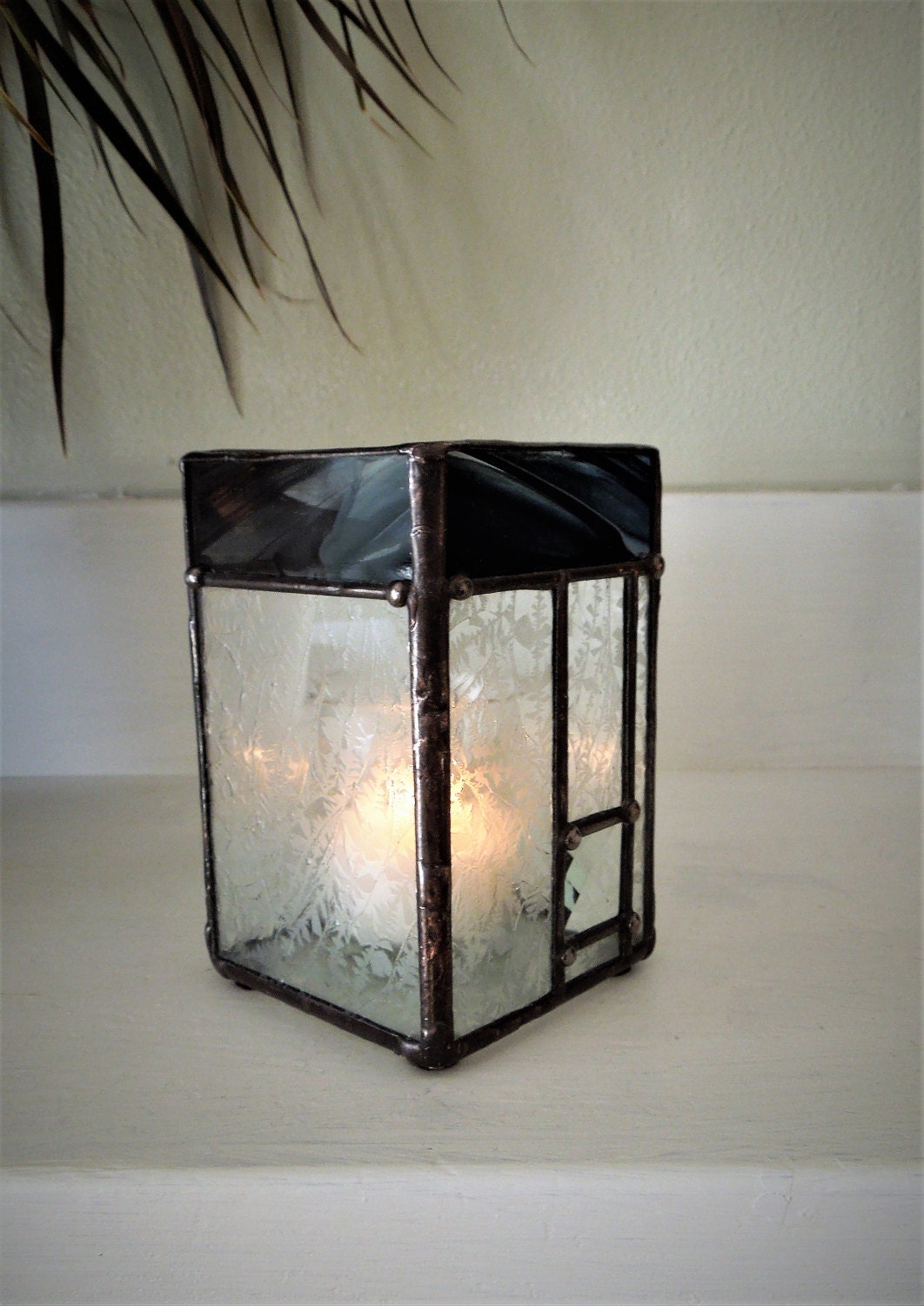 Single Candle Holder With Black Glass Rim Etsy Singapore