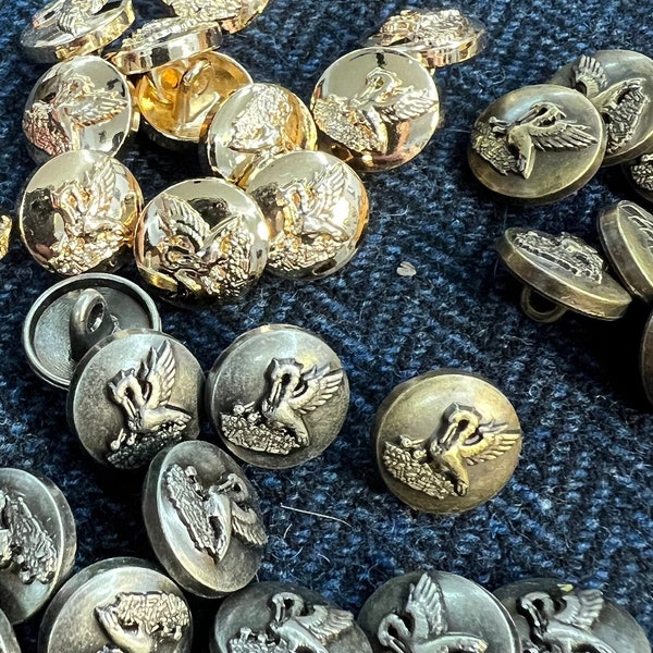 Pelican in her Piety (SCA Order of the Pelican) Buttons, antique gold brass, bright gold, or antique silver color, set of 10