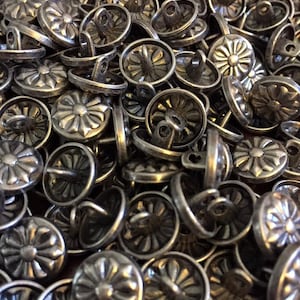 12 mm pewter or antique brass color metal shank button with palonce cross, set of 10