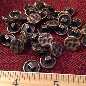 12 mm hammered copper colored metal shank button, set of 10