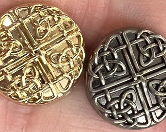 17 mm gold or silver color celtic knot metal shank button, set of 10