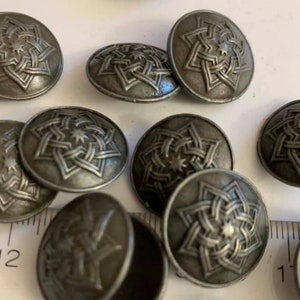 20mm antique silver pewter colored 8 point star button metal shank button, set of 10