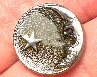 Moon and star metal buttons, just under 3/4", gold, silver, or gunmetal dark silver, set of 10