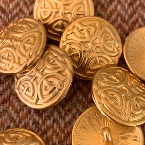 17 mm gold color celtic knot metal shank button, set of 10