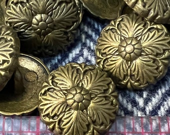 Flower / leaf metal shank buttons, 5/8", 17mm, set of 10, antique copper, antique silver or antique gold