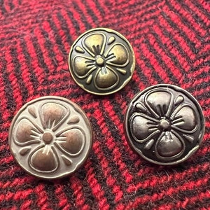 Quatrefoil flower metal shank 12mm buttons, set of 10 renaissance, copper, silver, or antique brass