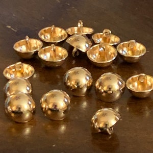 12.5 mm dome metal shank button, set of 10 - gold color