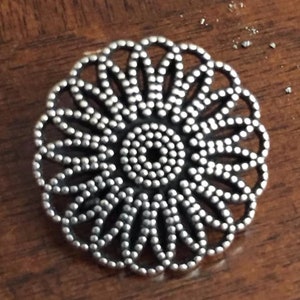 17mm silver colored flat pierced design medieval renaissance steampunk metal shank button, set of 10