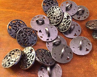 4 Vintage Glass Faceted Shank Buttons Pewter Color Finish 7/8" West Germany #967 