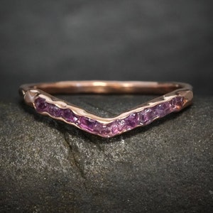 Raw Amethyst Wave Ring. Organic Rustic Alternative Raw Rough Uncut Natural Purple Gemstone Bezel Set Amethyst Wave Chevron Wedding Band Ring