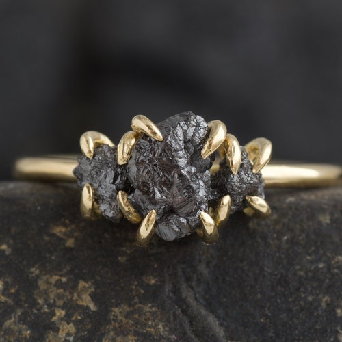 Raw Sapphire and Diamond Engagement Ring Rough Diamond Ring Etsy