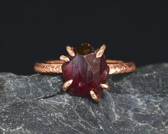 LIMITED EDITION Rare Unique Raw Brown Uncut Garnet Ring. Unique 6 Prong Set Raw Rough Uncut Natural Untreated Brown Garnet Engagement Ring