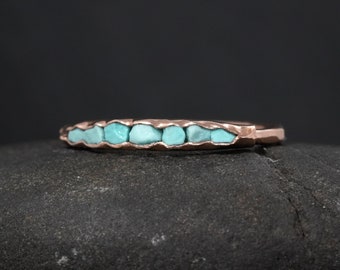 READY to SHIP. US size 5.5 14k Rose Gold Raw Light Greenish Blue Turquoise Band Ring