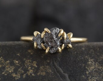 Black Diamond Ring Rough Black Diamond Engagement Ring 3 Natural Diamond Ring Non Traditional Engagement Ring Alternative Diamond Jewellery
