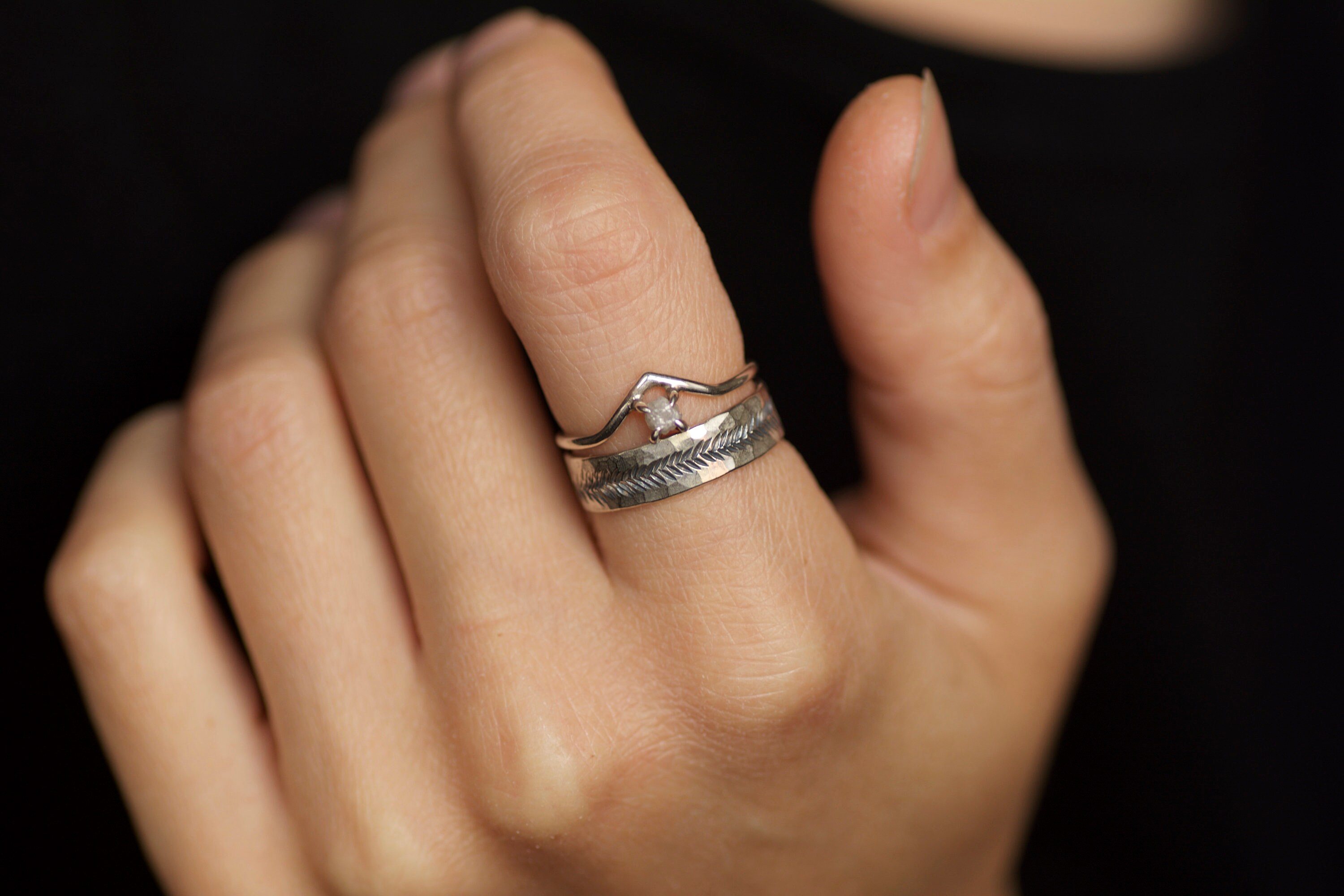 Rough Diamond Wave Chevron Engagement Ring. Raw Diamond Ring. | Etsy