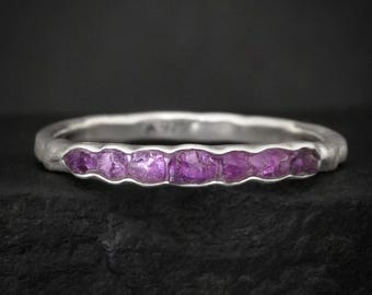 Raw Amethyst Wrap Band. Rustic Alternative Uncut Natural Purple Gemstone Amethyst Crystal Wedding Promise Ring