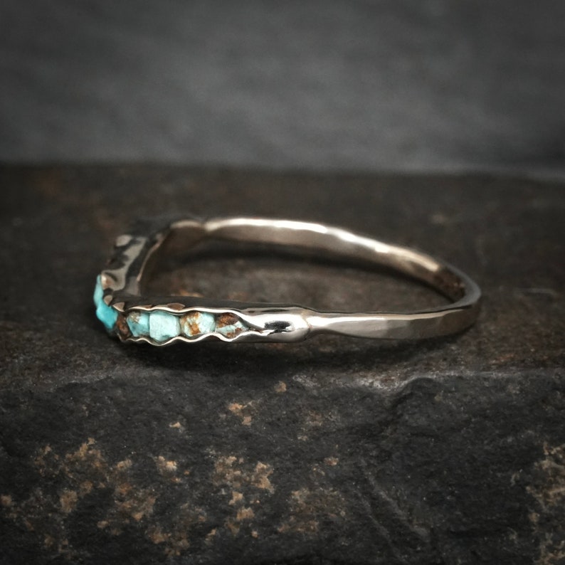 Unique Raw Turquoise Wave Ring. Turquoise Chevron Ring. Raw Turquoise Wedding Band. Arizona Turquoise Ring. Turquoise Nesting Band Ring image 2