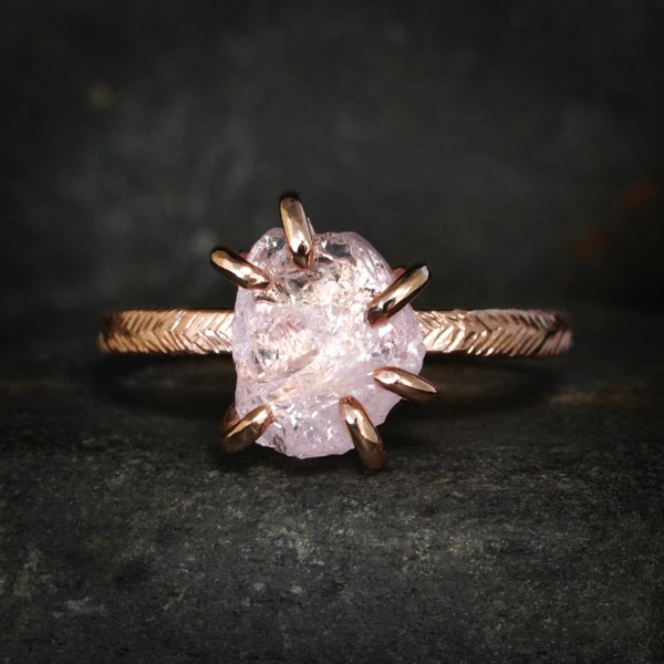 Raw Morganite Engagement Ring. Six Prong Pink Morganite Rose Gold Engagement Ring. Six Prong Oval Raw Uncut Pink Morganite Engagement Ring