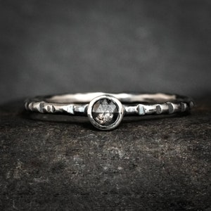 Salt and Pepper Diamond Ring. Grey Diamond Engagement Ring. Black Diamond Ring. Rustic Black Diamond Ring. Delicate Diamond Engagement Ring