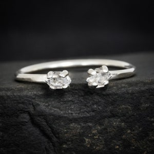 Adjustable Herkimer Ring. Unique Rustic Organic Alternative Natural Raw Rough Uncut Herkimer Diamond Gemstone Prong Set Thumb Wedding Band