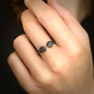 Adjustable Black Diamond Ring. Adjustable Raw Rough Black Diamond Engagement Ring. Black Diamond Ring. Rustic and Organic Black Diamond Ring