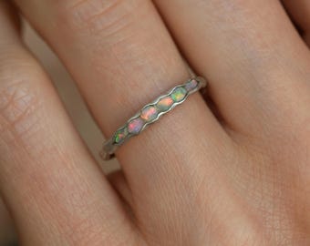 Raw Australian Opal Gold Ring. Rustic Solid Gold or Silver Natural Uncut Bezel Set Australian Opal Alternative Wedding Stacking Promise Band