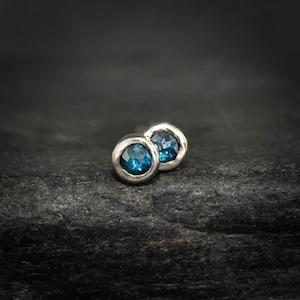 Rose Cut Round Blue Diamond Studs. Blue Diamond Stud Earrings. Genuine Diamond Earrings. Unique Natural Blue Diamond Earrings. Diamond Studs