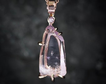 Amethyst Necklace. Raw Amethyst and Diamond Necklace Rustic Amethyst Jewellery Natural Stone Necklace Rough Crystal Pendant