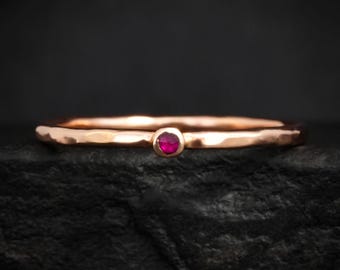 Tiny Natural Round Ruby Ring. Rustic Solid Gold or Silver Natural Ruby Gemstone July Birthstone Stacking Everyday Band