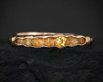 THE ONE. Raw Citrine Ring. Rustic Solid Gold or Silver Uncut Natural Citrine Alternative Stacking Wedding Milestone Band