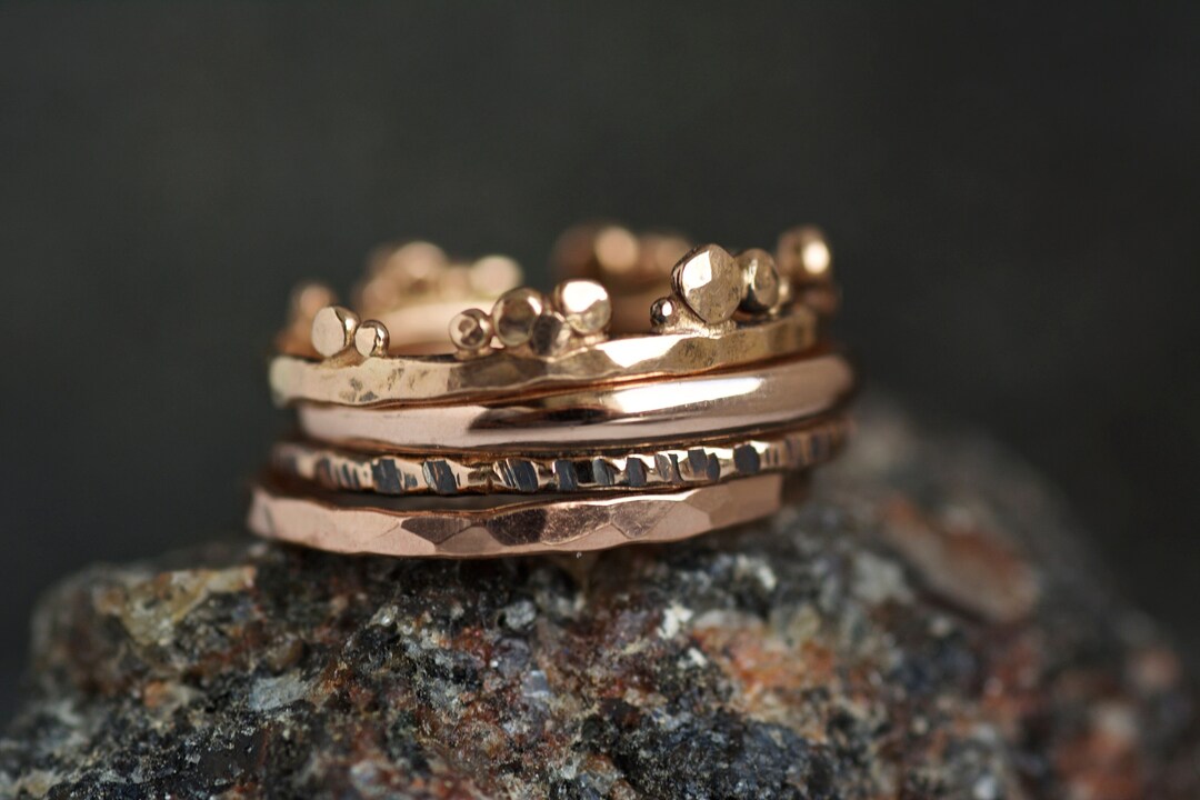SET of 4 RINGS. Rustic Patterned Ring Set - Etsy