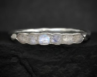 Raw Rainbow Moonstone Wrap Band. Rustic Uncut Natural Untreated Rainbow Moonstone Alternative Stacking Wedding Ring