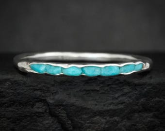 Sleeping Beauty Turquoise Band Ring. Slim Rustic Raw Sky Blue Turquoise Stackable Everyday Wedding Band Ring