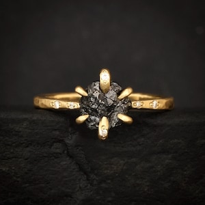 Black Diamond Engagement Ring. Organic Rustic Alternative Unique Nontraditional Raw Rough Uncut Earth Mined Black Diamond Engagement Ring