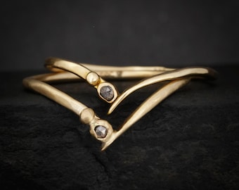 Galaxy Diamond Wave Ring. Rustic Organic Alternative Grey Gray Galaxy Salt and Pepper Natural Diamond Wave Chevron Nesting Wedding Band Ring