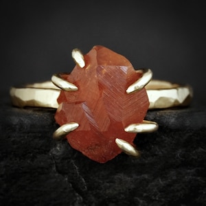 LIMITED EDITION Garnet Ring. Rare Uncut Raw Hessonite Garnet Crystal Ring. Rustic Alternative Raw Rough Uncut Natural Garnet Engagement Ring