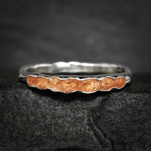 Raw Garnet Ring. Unique Alternative Rustic Organic Raw Rough Uncut Orange Gemstone Natural Spessartite Garnet Wedding Band Ring