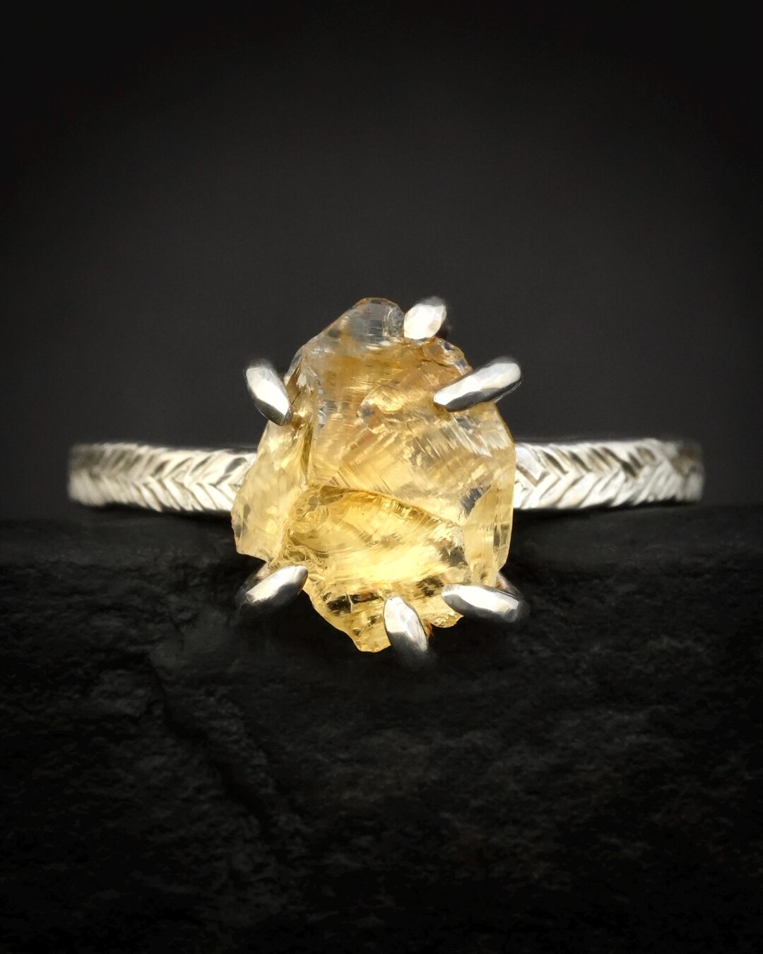 Raw Natural Citrine Statement Ring. Rustic Solid Gold or Silver 6 Prong ...