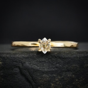 READY To SHIP Herkimer Ring. US Size 5.75. 14k Yellow Gold Herkimer Diamond Ring. Hammered Textured Band Herkimer Diamond Engagement Ring