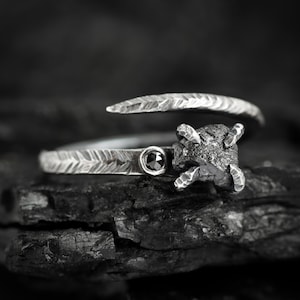 Black Diamond Ring. Adjustable Raw Black Diamond Horseshoe Nail Ring. Unique Rustic Natural Raw Rough Black Diamond Gemstone Engagement Ring