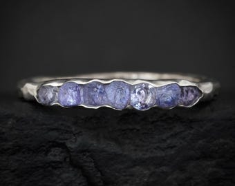 THE ONE. Raw Tanzanite Ring. Rustic Solid Gold or Silver Uncut Natural Tanzanite Alternative Stacking Wedding Milestone Band