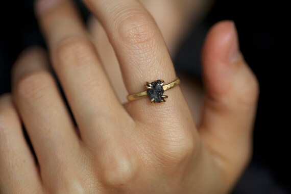 Organic Raw Black Diamond Alternative Engagement Ring Raw Etsy