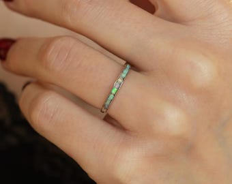 Raw Australian Opal Ring. Unique Alternative Organic Rustic Natural Raw Rough Uncut Fire Rainbow Bezel Set Australian Opal Wedding Band Ring