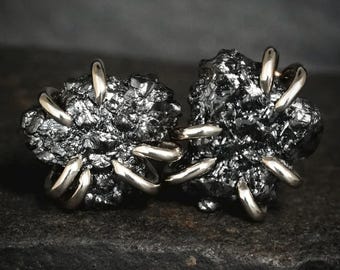 White Gold Raw Black Diamond Studs. Solid 925 Sterling Silver or 14k Gold 6 Prong Set Natural Black Diamond Stud Earrings