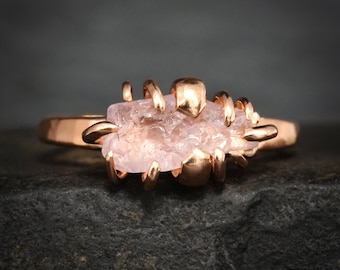 Rough Morganite Ring. Raw Morganite Crystal Ring Prong Set Natural Pink Crystal Ring Pink Stone Engagement Ring. Morganite Statement Ring