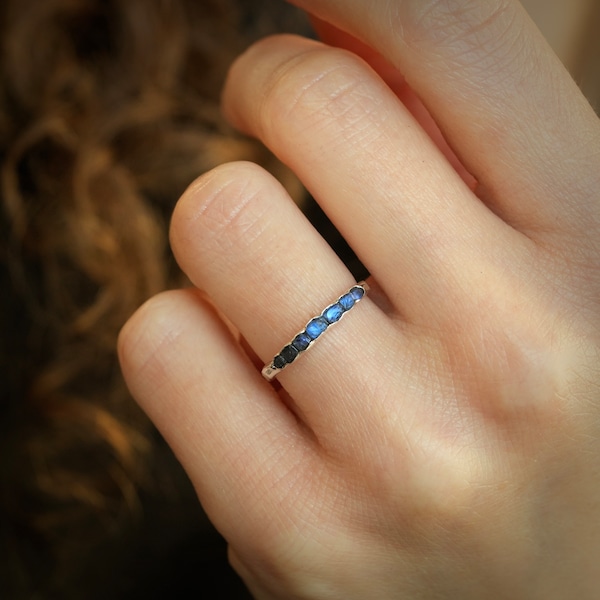 Raw Uncut Rainbow Moonstone Band Ring. Silver Gold Raw Rough Uncut Organic Rustic Blue Flash Unique Rainbow Moonstone Wedding Band Ring.