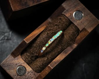 Slim Rustic Raw Opal Band. Solid Silver or Gold Natural Uncut Australian Opal Dainty Alternative Wedding Stacking Promise Ring