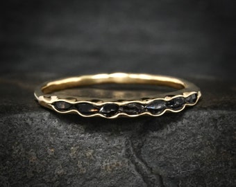 Black Herkimer Diamond Ring. Unique Rustic Organic Alternative Custom Raw Rough Uncut Natural Herkimer Diamond Crystal Wedding Band Ring