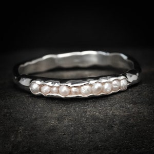 Pearl Ring. Tiny White Freshwater Pearl Band Ring. Organic Unique Natural White Freshwater Pearl Wedding Band Ring. White Pearl Ring