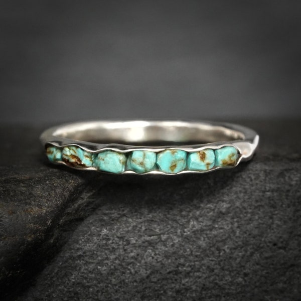 Raw Turquoise Ring. Rustic Organic Raw Rough Alternative European Unique Arizona Blue and Brown Uncut Blue Turquoise Wedding Band Ring